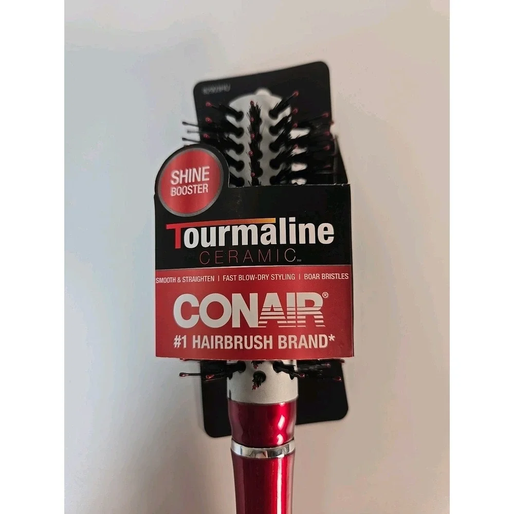 Conair Tourmaline Ceramic Boar Hair Bristles Round ~ Red‎ ~ New